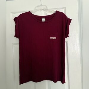 Y2K VICTORIA’S SECRET PINK T-SHIRT SHORT SLEEVES BURGUNDY MAROON GOLD GRAPHIC XS